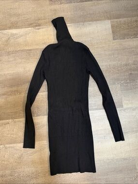 Black Ribbed Turtleneck Knit Dress - Women's